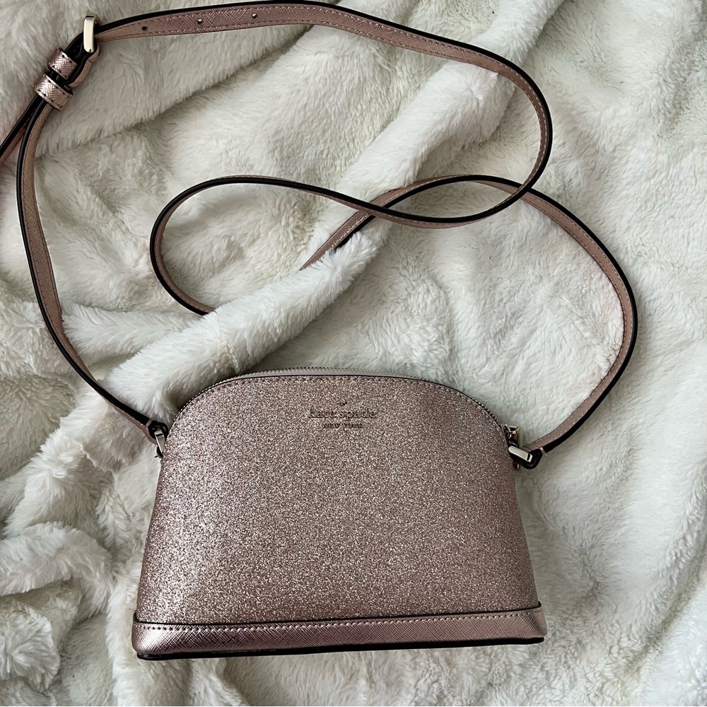 Kate Spade Tinsel Glitter Top Zip Dome Crossbody Bag, Rose Gold